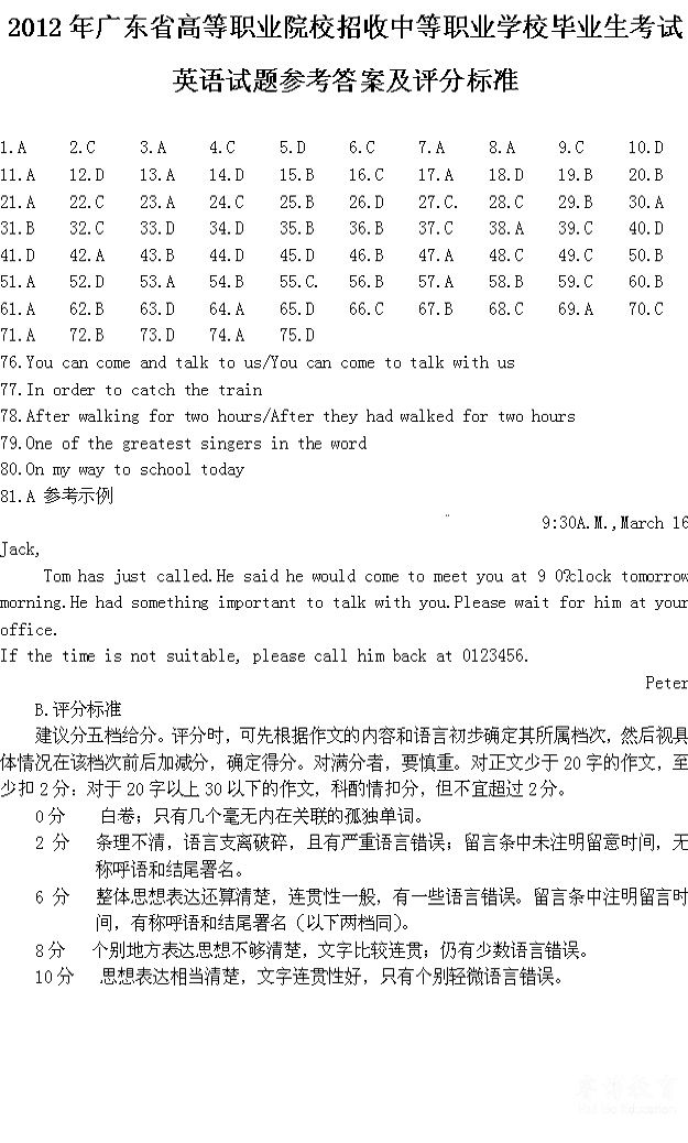 广东省高职考英语试题分析与探讨